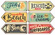 © lukeruk - Summer signs vintage collection. Tiki bar, beach, sea food, ice cream, surfing signboards set. Vector illustration.