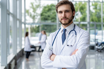 Wall Mural - happy male medical doctor portrait in hospital.