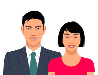 Cute smiling asian men and woman