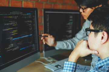 Wall Mural - developing programmer team development website design and coding technologies working in software co