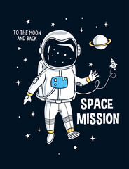vector illustration of astronaut in space, for t-shirt prints and other uses.