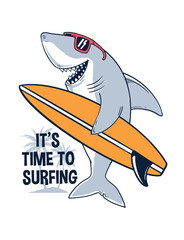 Wall Mural - Surfer shark vector illustration, for t-shirt prints, posters and other uses.