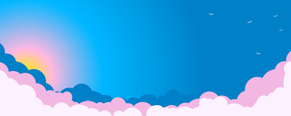Sky color clouds landscape background design. Pink sunrise. Illustration, vector