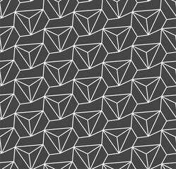 Wall Mural - Continuous Simple Graphic Hexagon Plexus Pattern. Seamless Black Vector Rhombus Array Texture. Repeat Tileable Cell Repeat 