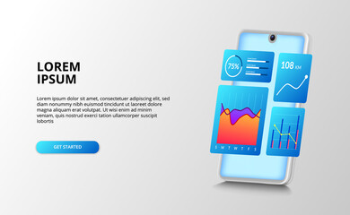 Wall Mural - data analytics ui dashboard design with chart, percentage report graph analysis. for finance, accoun