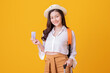 © 220 Selfmade studio - Cheerful Traveler tourist asian woman with travel bags and credit card