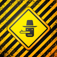 Poster - Black Pinocchio icon isolated on yellow background. Warning sign. Vector.