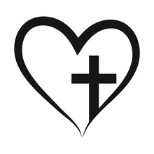 Christian Cross In Heart, Jesus Christ Vector Illustration.