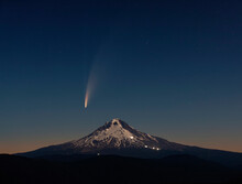 Comet Neowise Rises As Climbers Ascend Mount Hood In Oregon