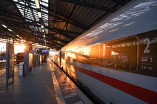 The German "ICE" Highspeed Train In The Train Station Of Erfurt Operated By DB At The Platform