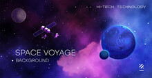 Vector Illustration Of Space, Planets And Galaxy For Poster, Banner Or Background.