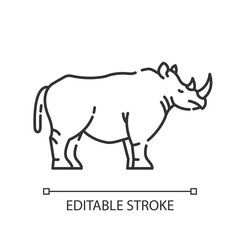 Poster - Rhinoceros pixel perfect linear icon. Exotic horned animal, african fauna. Zoology, safari thin line customizable illustration. Contour symbol. Rhino vector isolated outline drawing. Editable stroke