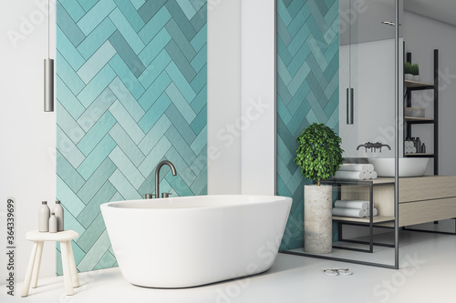 Fotomural Clean turquoise bathroom with comfortable washbasin.