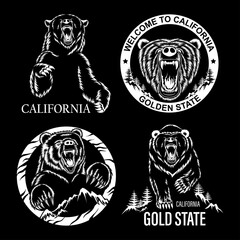 Canvas Print - Set of emblems depicting angry bears. Vector image on a black background.