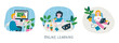 © Mari Dambi - Set of kids at their workplaces studying online at home. Colorful characters using a computer and laptops for e-learning. Vector illustration of online education concept.