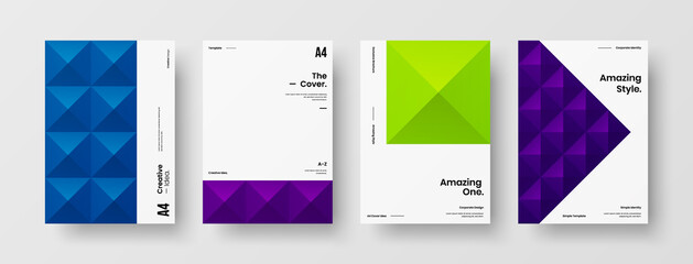 Company identity brochure template collection. Business presentation vector A4 vertical orientation front page mock up set. Corporate report cover abstract geometric illustration design layout bundle.