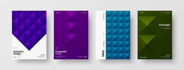 Company identity brochure template collection. Business presentation vector A4 vertical orientation front page mock up set. Corporate report cover abstract geometric illustration design layout bundle.