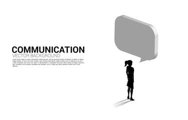 Poster - Silhouette of businesswoman standing with bubble speech. concept of chat bot engine and communication.