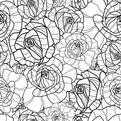 Wall Mural - rose black and white outline seamless pattern design