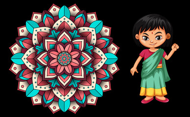 Sticker - Background design with happy kids and mandala patterns