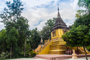 Beautiful golden Buddhist pagoda at Wat Phra That Doi Prabat (Wat Doi Phra Baht). Doi Phrabat Temple is the location of important historical sites and ancient religious in Chiang Rai, Thailand.