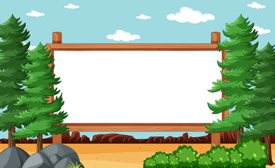 Wall Mural - blank wooden frame in nature park scene