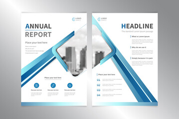 Wall Mural - business annual report cover design vector template in white blue theme