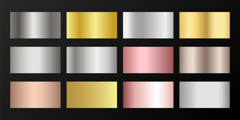 Canvas Print - Silver, platinum, bronze, pink gold vector metallic gradients.