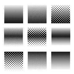 Wall Mural - Halftone squares set. Dotted monochrome vector half tone pattern collection