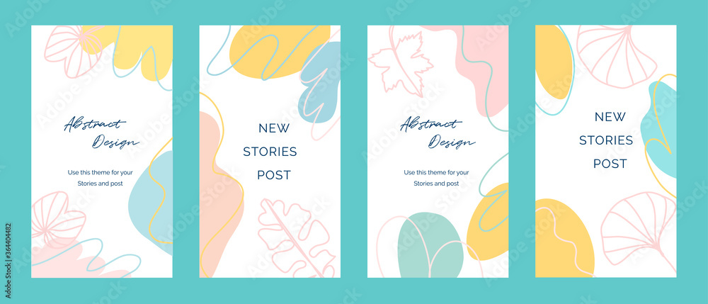 Social media stories and post template vector set. Abstract shapes cover background with floral and copy space for text and images. Vector illustration. - obrazy, fototapety, plakaty 