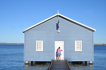 Girl Visiting At The Blue Boat House  Perth Western Australia