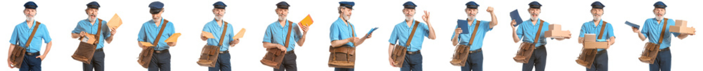 Poster - Handsome old postman on white background