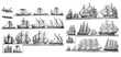 Sailingships different types of Antique sailing ships/ Vintage and Antique illustration from Petit Larousse 1914	