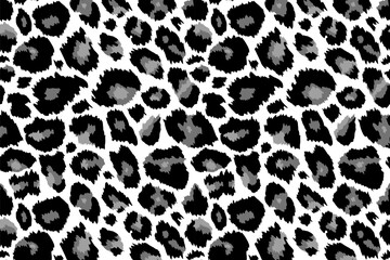 Poster - Trendy leopard pattern background. Hand drawn fashionable wild animal cheetah skin black white texture for fashion print design, banner, cover, wallpaper. Vector illustration