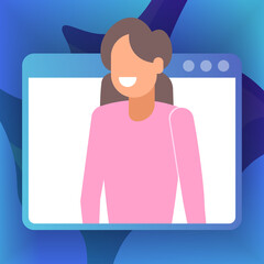 Wall Mural - happy businesswoman having online briefing or consultation during video call remote work quarantine isolation concept woman worker in web browser window portrait vector illustration