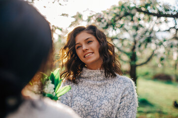 portrait of a woman. Mother day. Smiling woman. 