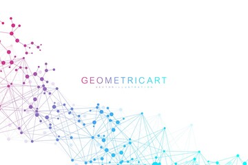 Wall Mural - geometric abstract background with connected line and dots. structure molecule and communication. bi