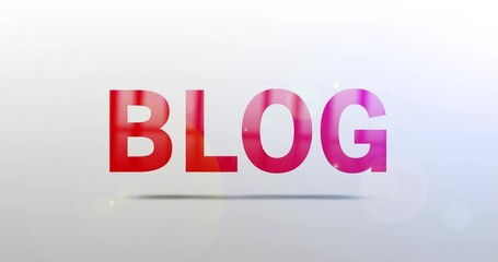 Wall Mural - blog. particle logo. text animation. red logotype on white grey background. rotation and slide. high