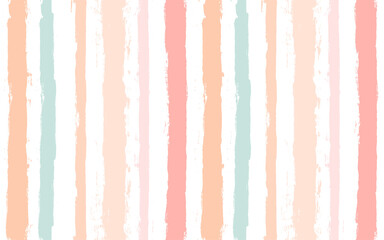 Hand drawn striped pattern, pink, orange and green girly stripe seamless background, childish pastel brush strokes. vector grunge stripes, cute baby paintbrush line backdrop