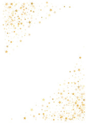 Wall Mural - Gold stars background, Flying stars glitter backdrop, Christmas sparkling lights confetti isolated on white. magic shining sparkle vector border.