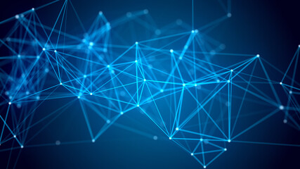 Abstract technology background. Network connection structure on blue background. 3D rendering.