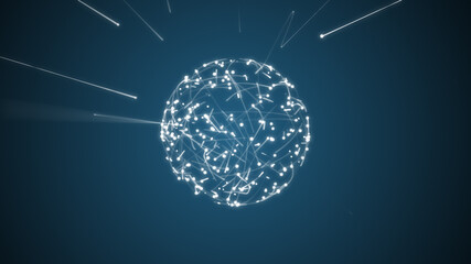 Wall Mural - Shiny techno blue sphere and white lines.
