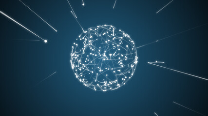 Wall Mural - Shiny techno blue sphere and white lines.