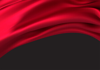 Background of luxurious red fabric or liquid wave or wavy folds of silk texture of satin velvet material, luxurious background or elegant wallpaper. Vector illustration