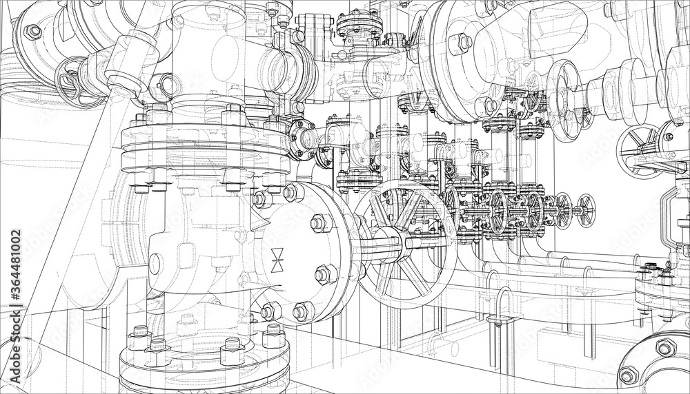 Sketch of industrial equipment - obrazy, fototapety, plakaty 