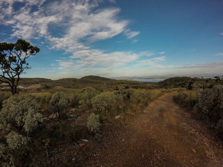 Top of the mountains at Serra da Canastra region in Brazil with the big lake in the deep of photography.