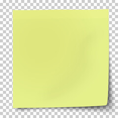 Wall Mural - Office yellow-green paper sticker with bent lower right corner isolated on transparent background. Template vector post note.