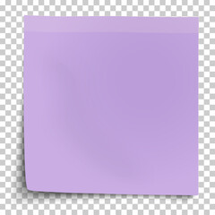 Wall Mural - Office violet paper sticker with bent lower left corner isolated on transparent background. Template vector post note.
