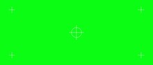 Green Screen Movie Template. Film Chromakey With An Aim In Center And Corners Of Frame Special Effect.