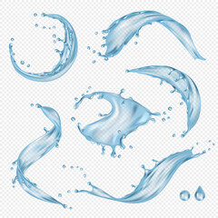 Wall Mural - water flowing. transparent ocean splashes liquid water vector drops collection. freshness wet wave, 